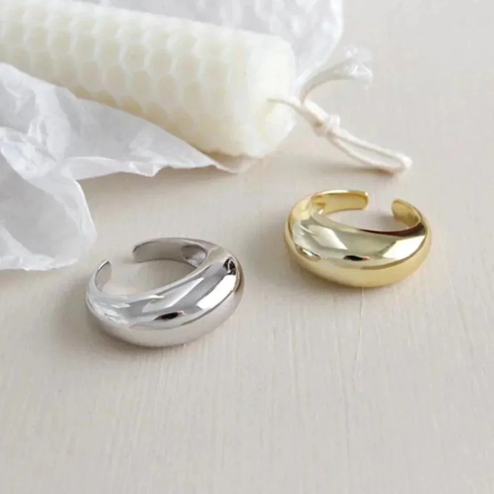 Minimalist 925 Sterling Silver Dome Ring Chunky Round Ring Band Adjustable Size